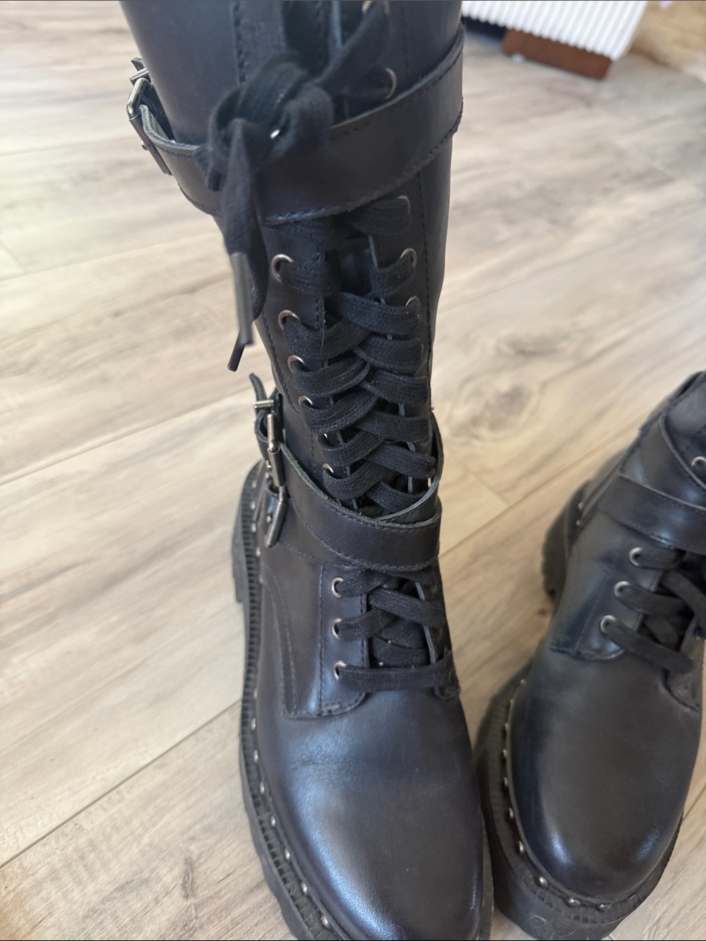 Vince Camuto Black Combat Moto Boots - Picture 3 of 8